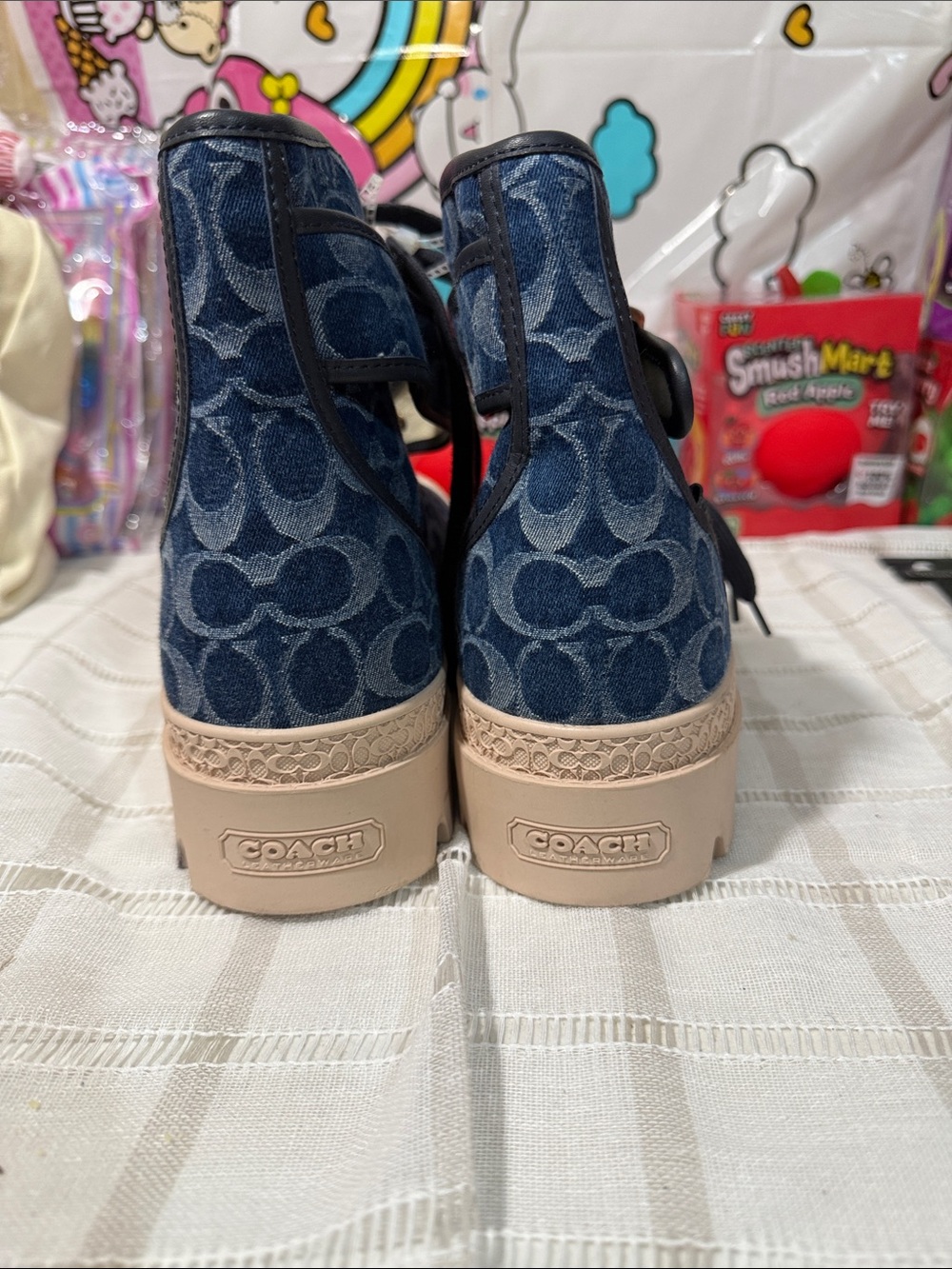 Coach Navy Signature Canvas High-Top Sneakers - Picture 2 of 5